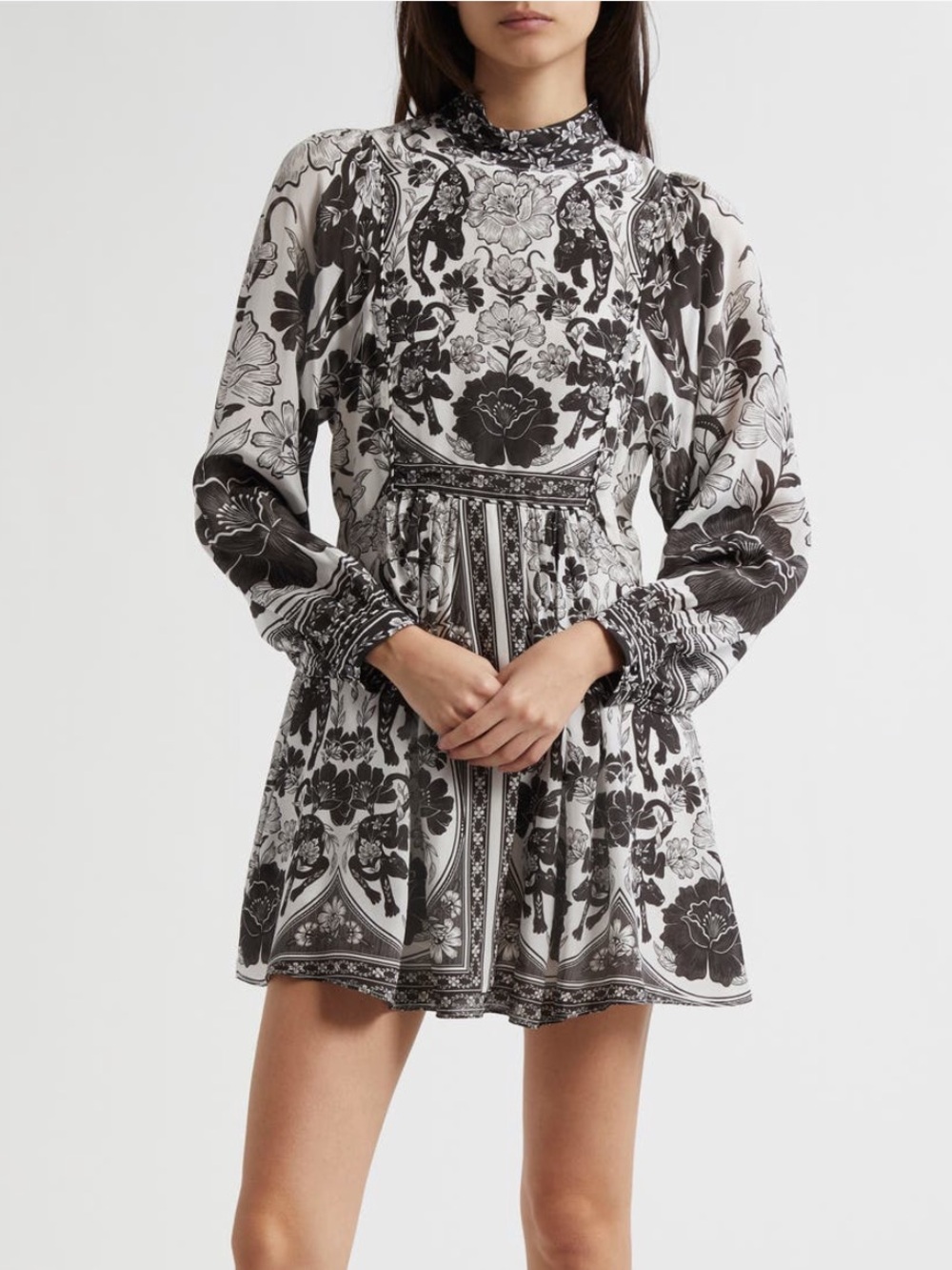 NWT Farm Rio Flower Leopards Long Sleeve Mini Dress Size XS